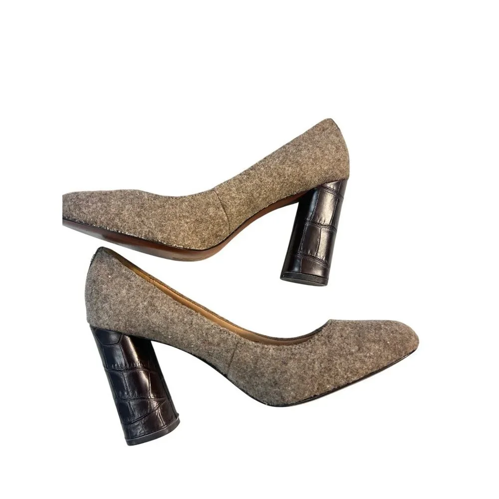 COACH Ophelia Taupe Wool Fabric Brown Leather Croc Embossed Pumps Size 9.5B - Picture 3 of 7